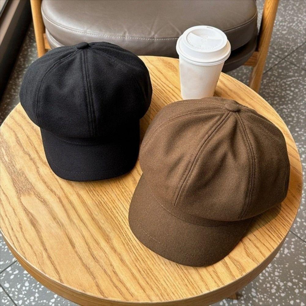 Windproof Beret Cap Solid Color Painter Peaked Hat Autumn Winter Girl Accessories