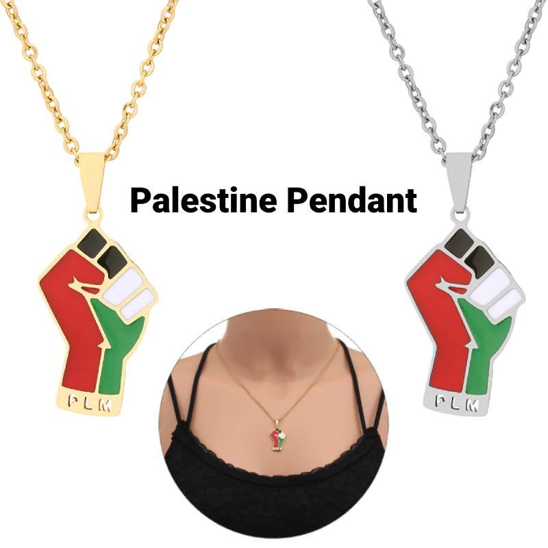 Stainless Steel Palestinian Map Pendant Necklace Ethnic Style Couple's Trendy Titanium Steel Accessory