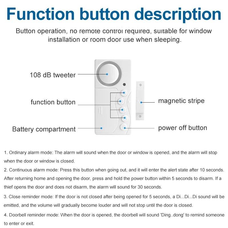 Wireless Door And Window Alarm 108dB Anti-theft System Smart Home Refrigerator Open Reminder Doorbell Door Magnetic Sensor Alarm