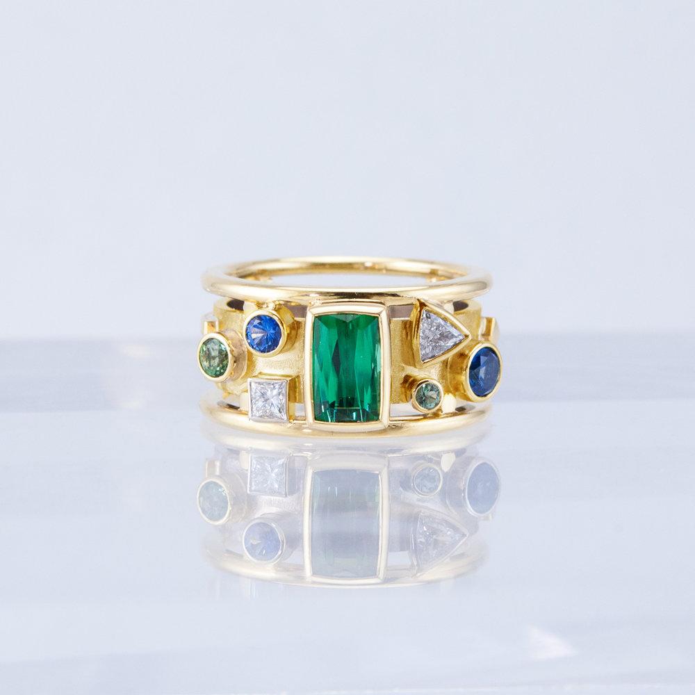 Huitan Fashion Luxury Gold Color с геометрическим цветным CZ-камнем, новый дизайн, женские обручальные кольца, ювелирные изделия, новое поступление