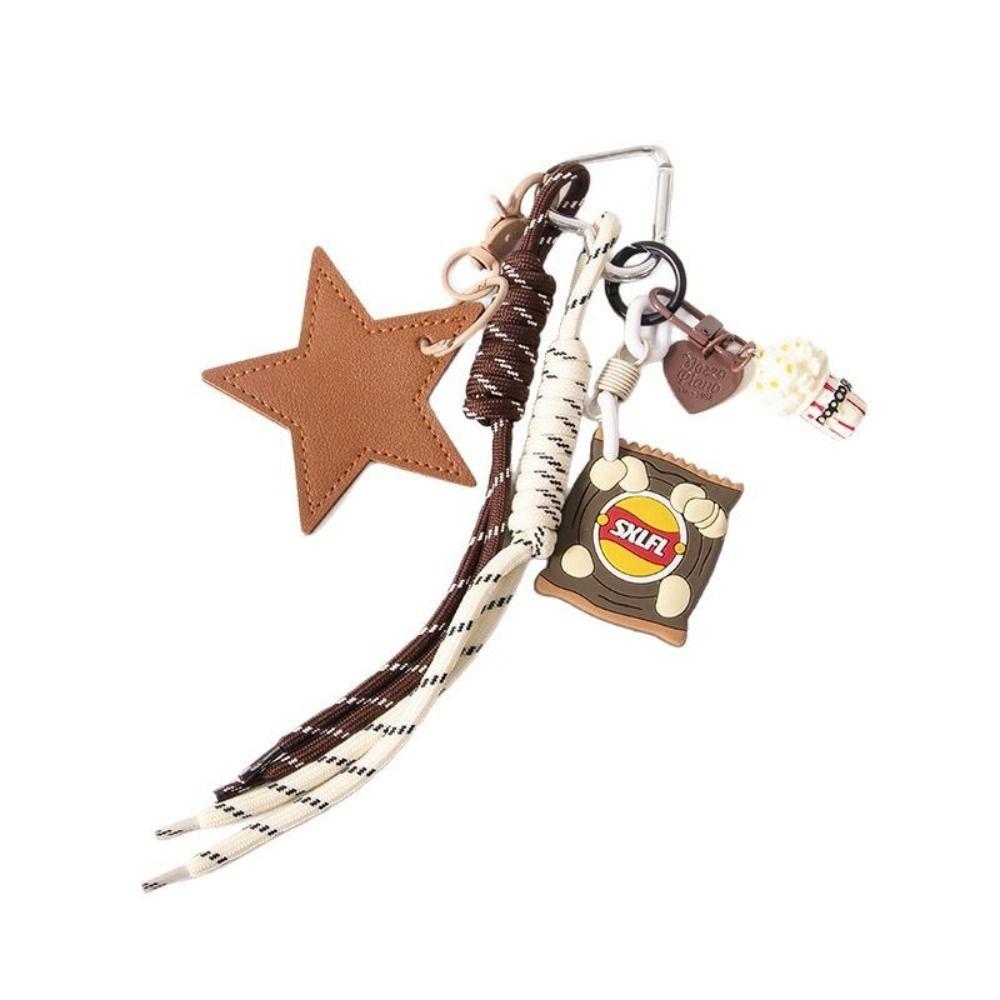 Popcorn Potato Chips Braided Rope Bag Pendant PU Leather Star Keyring Birthday Parties
