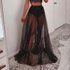Sexy Perspective Skirt Elastic High Waist Pleated Lace Mesh Yarn Skirt Shiny Rhinestones Decor Maxi Skirt Nightclub Daily Wear