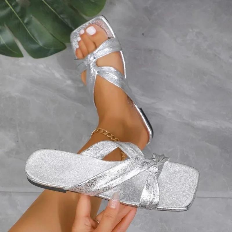 Fashion Ladies Shoes 2024 High Quality Plus Size Women's Slippers Fashion Peep Toe Casual Slippers Women New Square Toe Flat Slippers