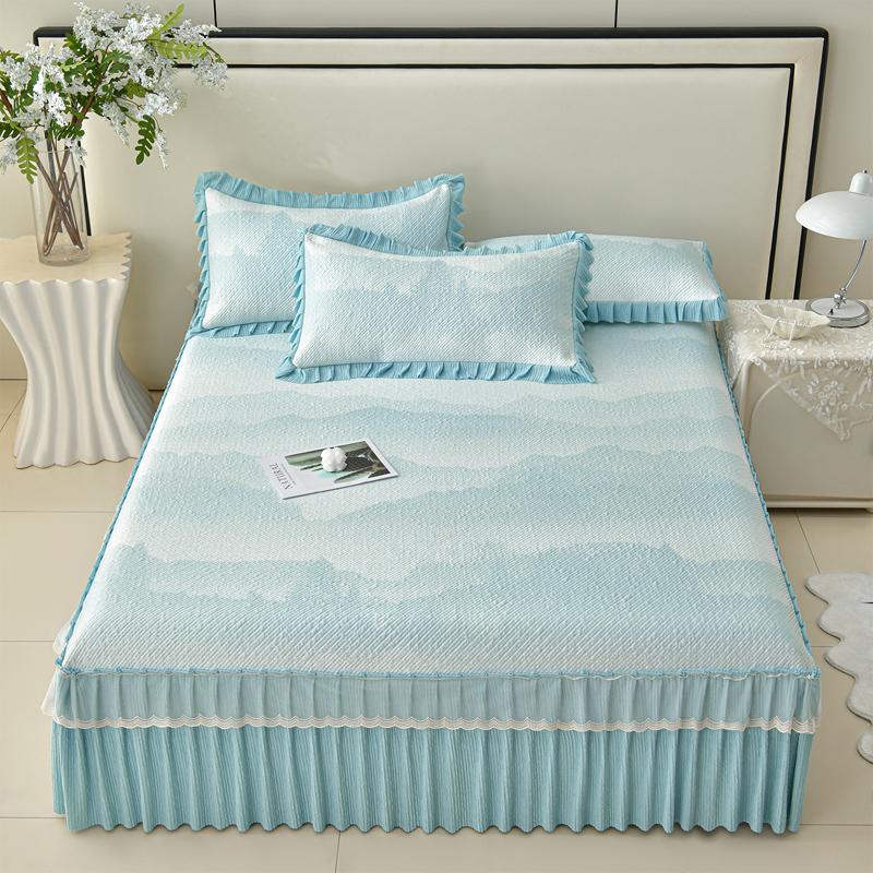 Sleeping grid cooling bean PE polymer cool feeling lace bed skirt cooling mat three piece set