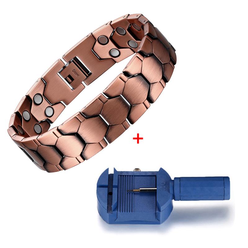 Терапевтический магнитный браслет из чистой меди для мужчин с 2-рядными неодимовыми магнитами, браслет с регулируемой длиной, ювелирные изделия, подарки для мужчин