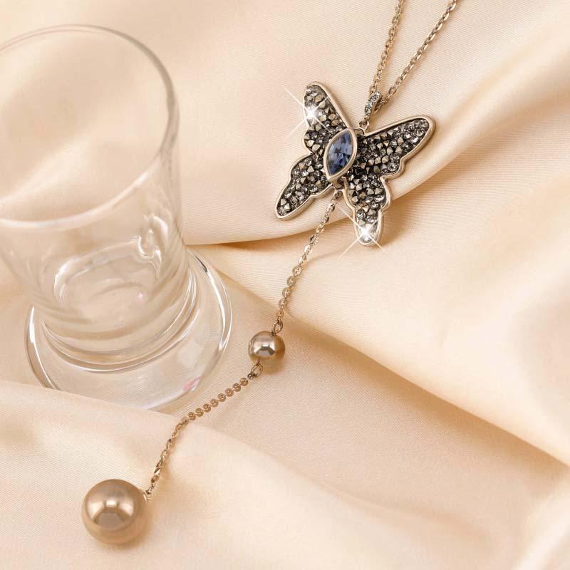 2020 Light Luxury Micro-Inlaid Butterfly Sweater Chain Women'S Same Temperament Long Necklace Pendant