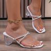 Fashion Crystal Cross Strap Transparent Heeled Sandals for Women Summer 2025 Fashion Clear PVC Thick High Heels Slippers Woman Plus Size
