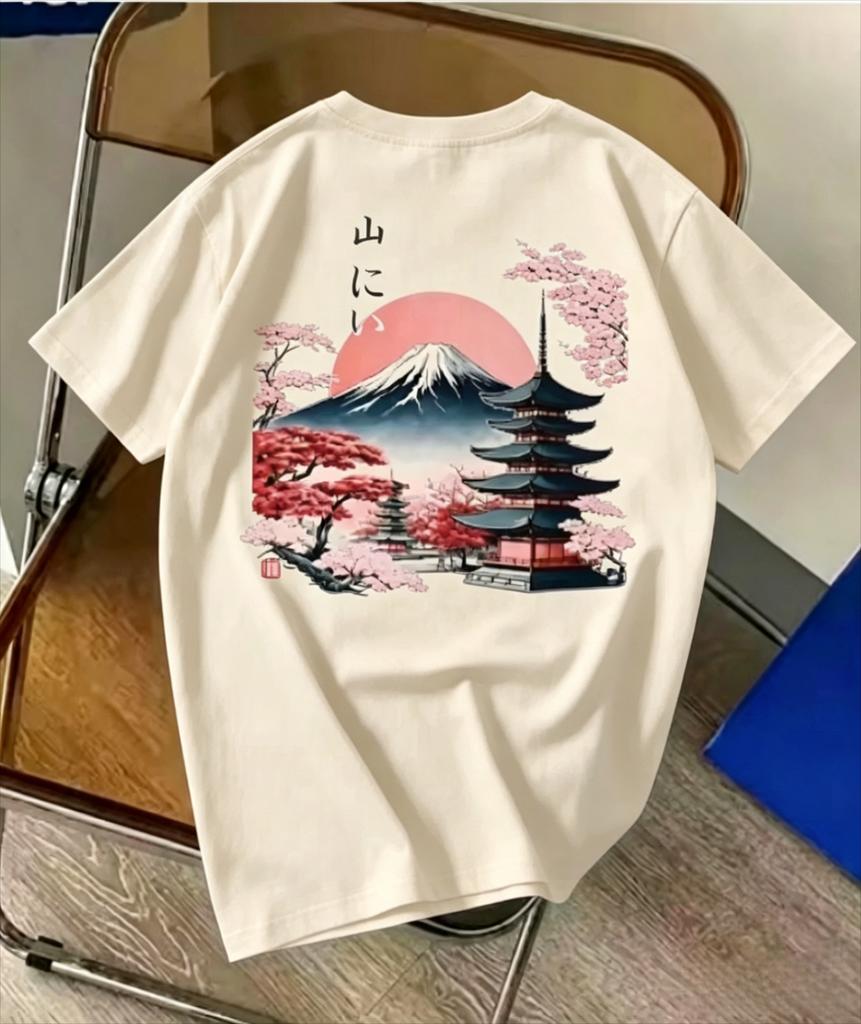 Japanesestyle Cherry Blossom Unisexs Tshirt Summer Cotton Casual Stylish Breathable Roundneck Shortsleeved Tshirt Unisex Unisex