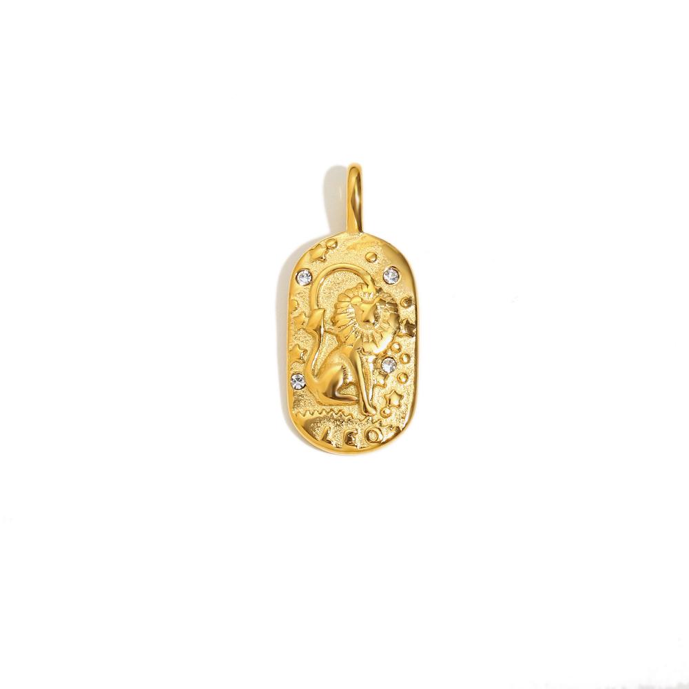 E.B.belle Trendy Personality Square Stainless steel Pendant Embossment 12 Constellation Sign PVD Gold-plating Necklace For Women