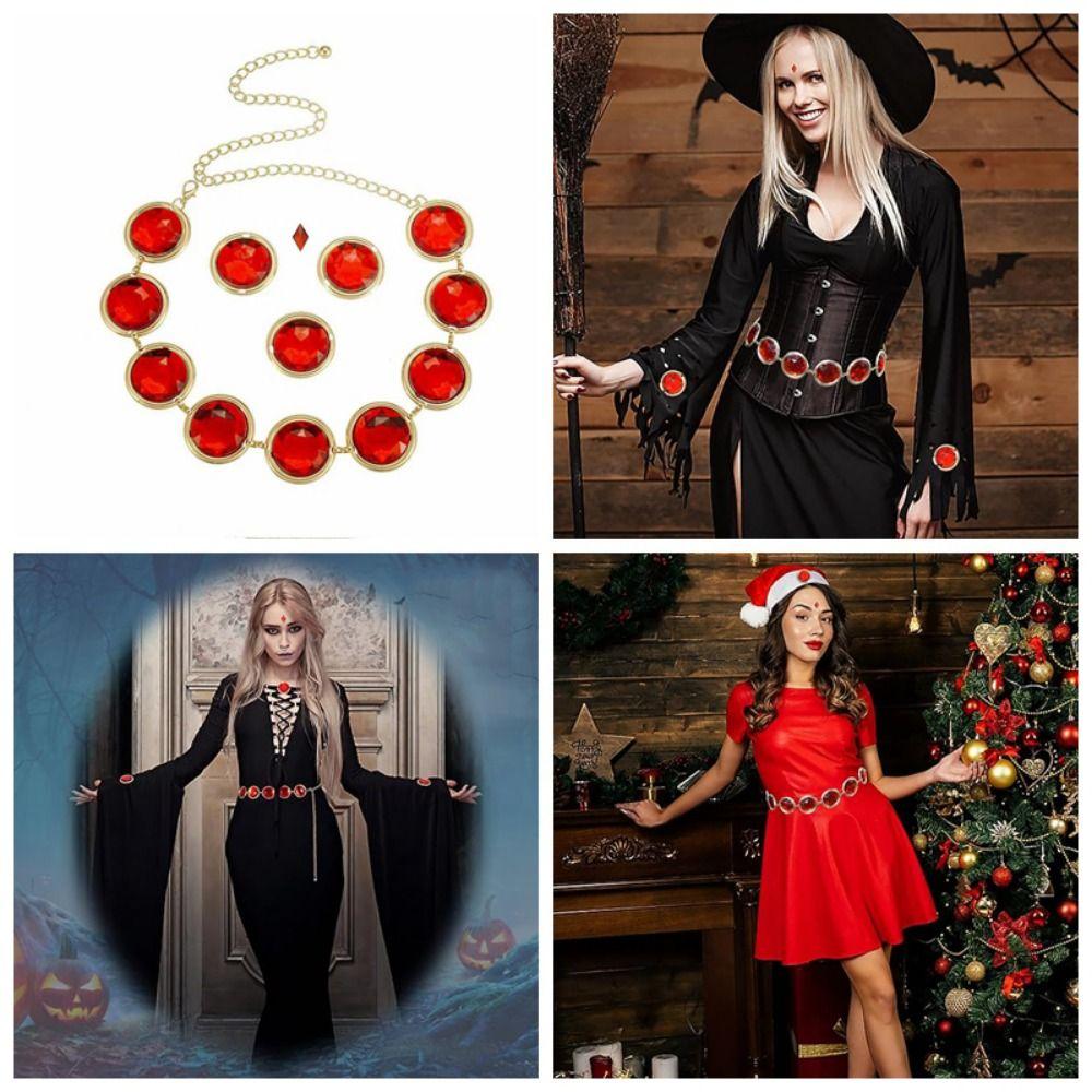 Mirror Red Gem Waist Belt Adjustable Jewel Waist Chain Cosplay Stone Chain Anime Cosplay