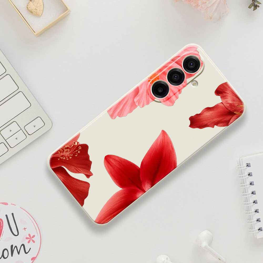 For Samsung Galaxy A17 5G Case Red Flower Pattern Printing Straight Edge TPU Phone Back Cover