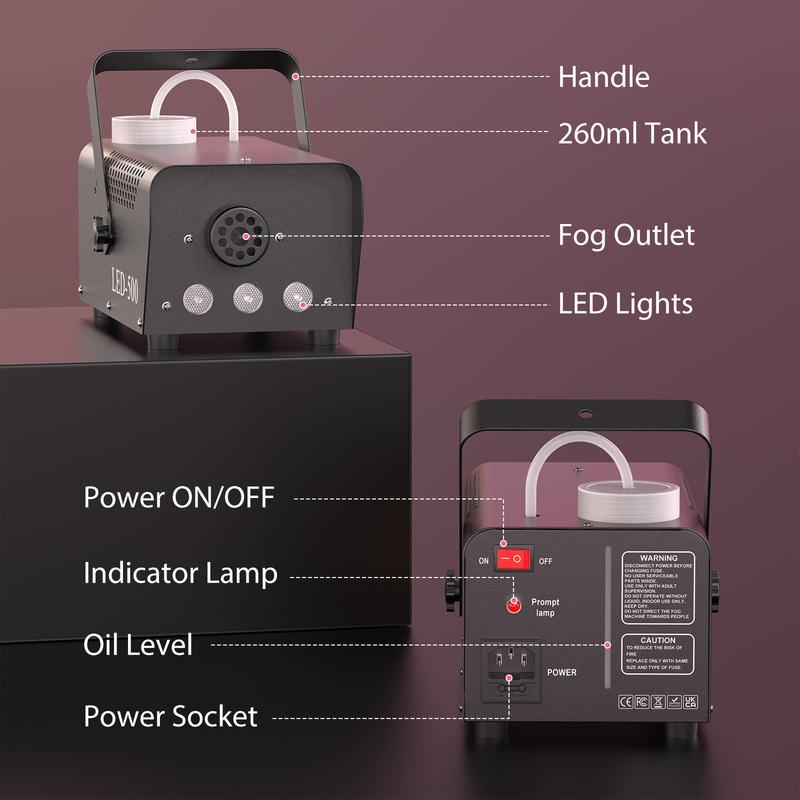 500W Smoke Machine RGB 3 LED Mixed Color Fog Machine with Remote Control Stage Smoke Ejector for DJ Halloween Christmas