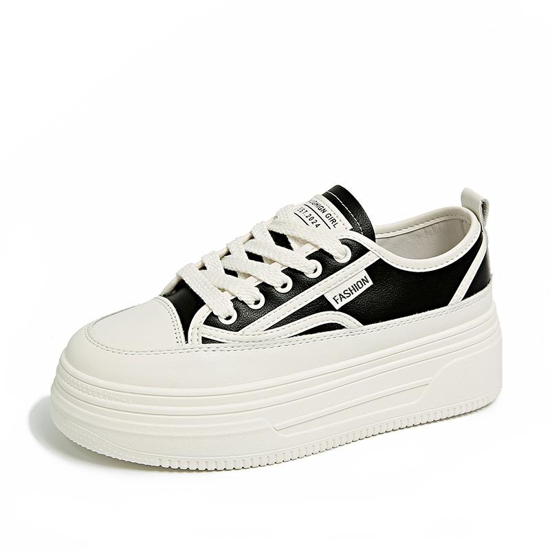 Thick-soled Heightening Little White Shoes Women's 2025 Spring New Muffin Women's Shoes Lightweight and Versatile Casual Sports Leather Board Shoes