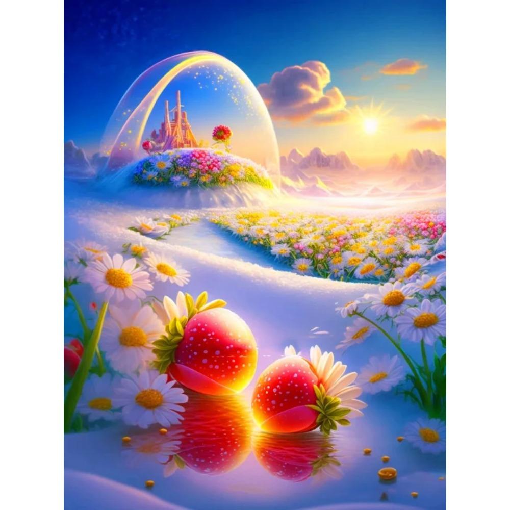 Алмазная картина Полный дрель Цветок Луна Пейзаж Круглая алмазная живопись Ручная работа Фруктовый десерт Diy Алмазная мозаика Картина Украшение дома