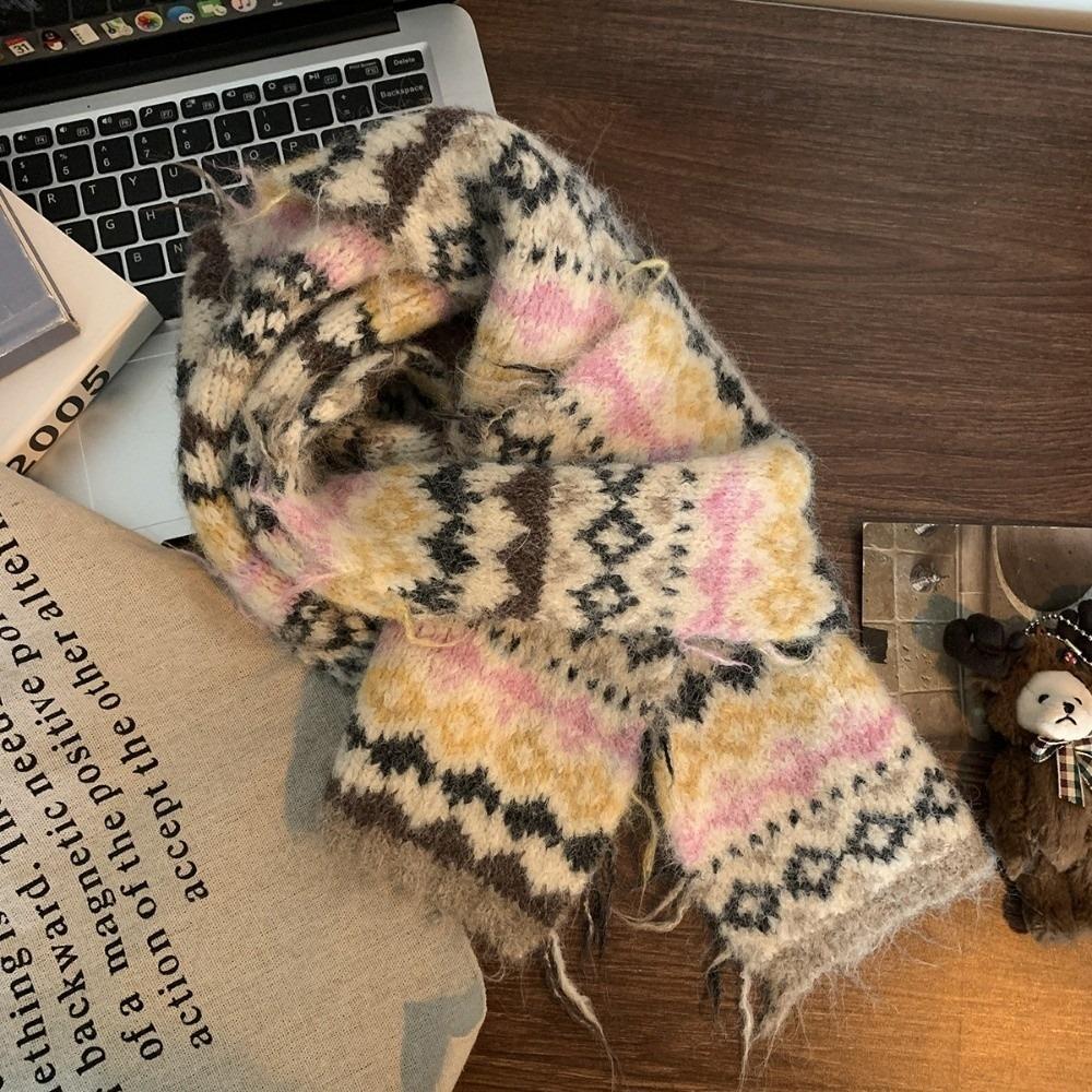 Striped Design Winter Plaid Scarf Warm Shawl Wrap Retro Knitted Scarves Women