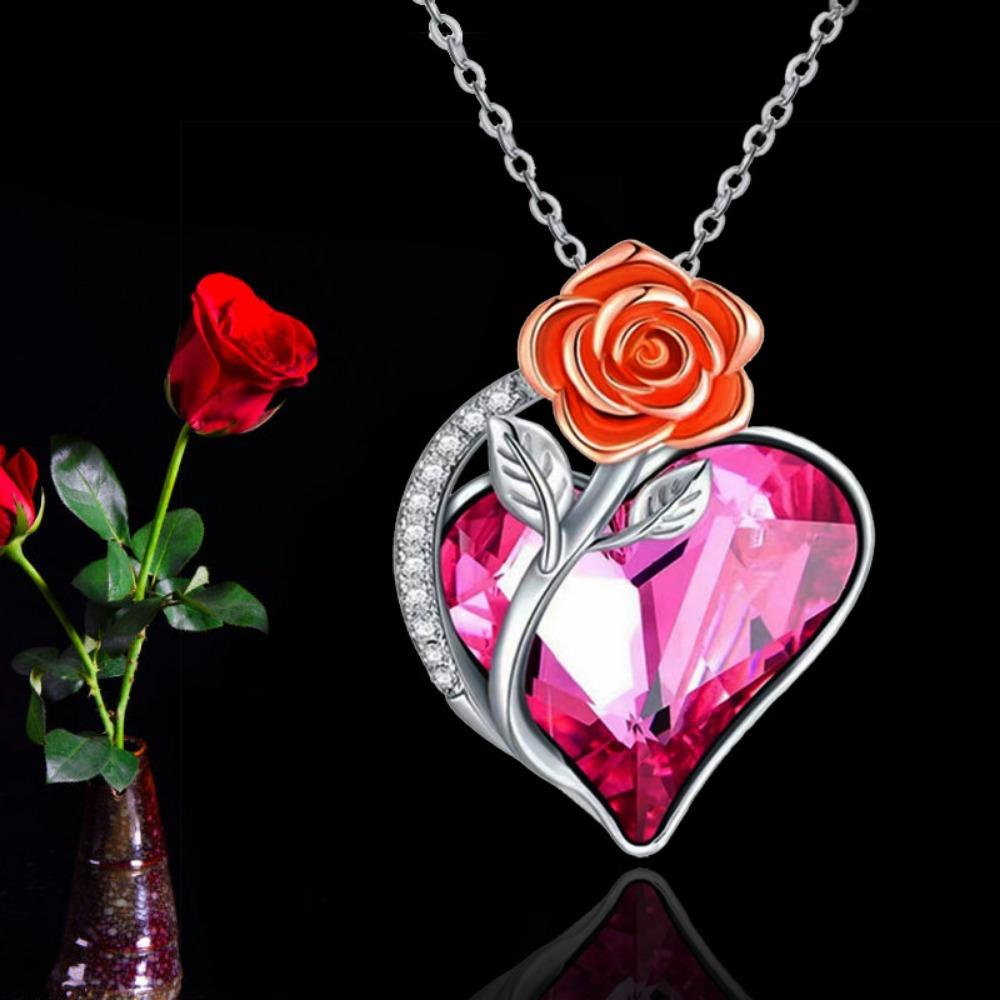 Ожерелье с подвеской в ​​виде розы в форме сердца, женский ювелирный подарок