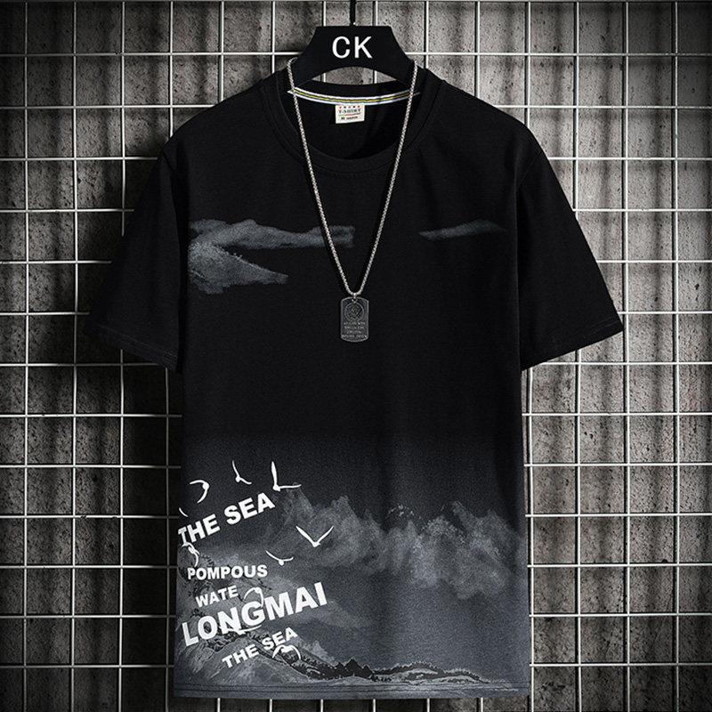 Summer Men's  Fashion Chinese Traditional Painting Style 3d Printed T Shirt Simple Pattern Short-sleeved Tees  Casual Men's Tops