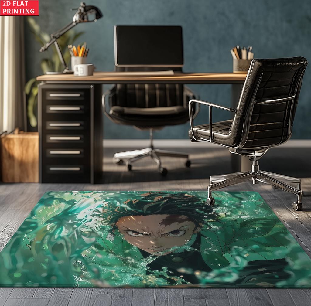 Anime Demon Area Rug, Dark Fire Water Theme Non-slip Floor Mat, Gamer Room Bedroom Decor Carpet, Washable Home Gift