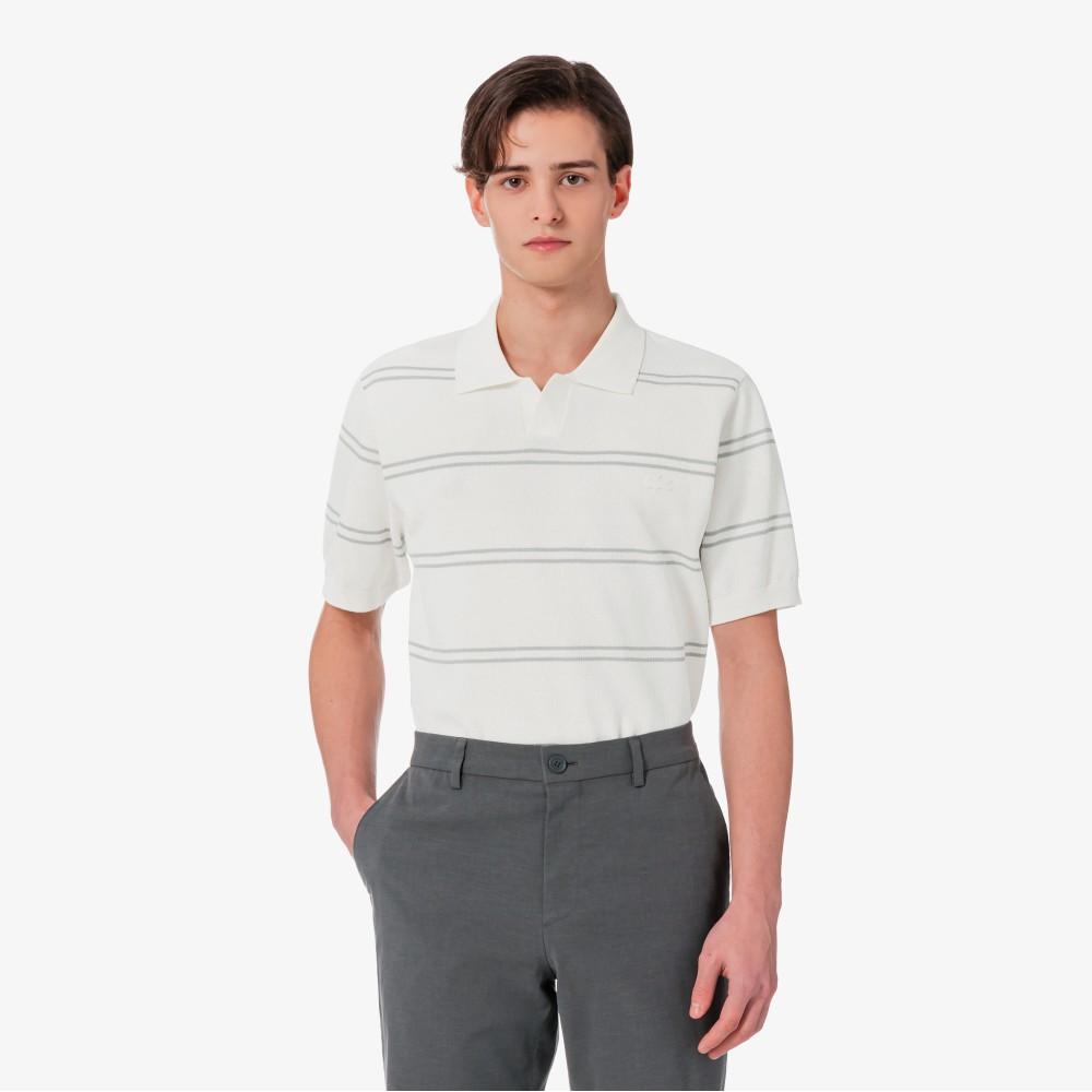 [Lacoste] Men's Open Collar Pin Stripe Short Sleeve Sweater Polo Shirt PH396E-56GXFJ