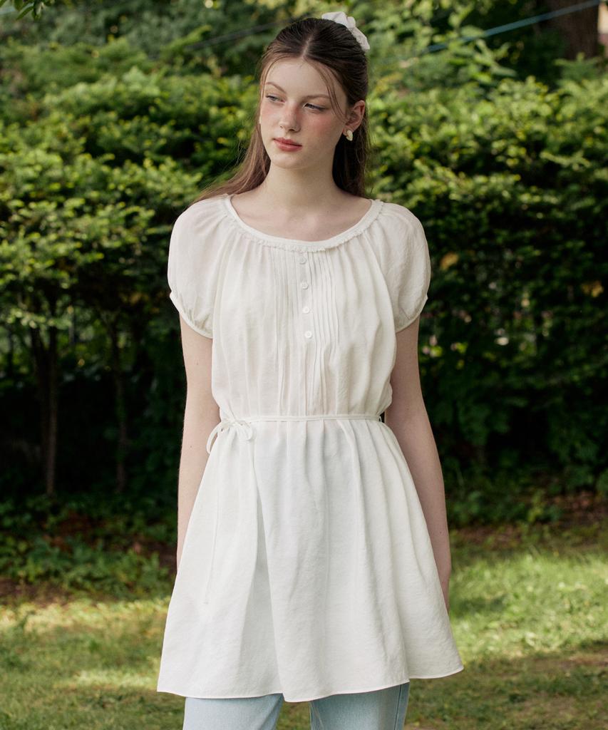 Adowl Front Pintuck Vintage Lace Mini Dress - White