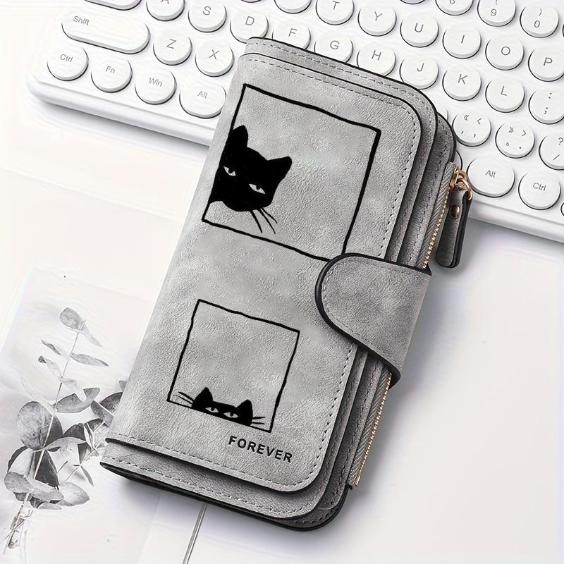 Women's Long Wallet Black Striped Cat Multi - functional Snap Coin Purse for Cat Lovers Daily Commute Travel Gift 0109PYT