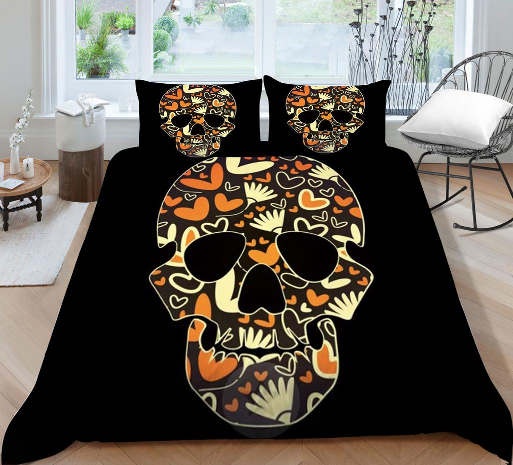 Bedding Set 3D Skull Printing Bedding Set Bedclothes Bed Three Piece Comfortable Pillowcase Polyester Quilt Cover