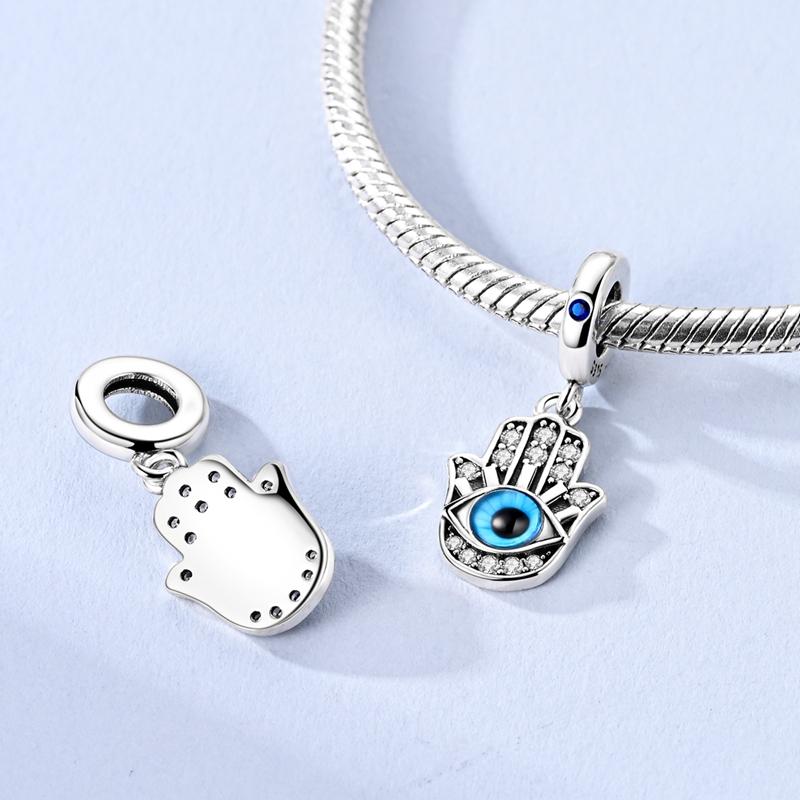 925 Silver Hand of Fatima Charms Bead CZ Zircon Palm Dangle Fit Bracelet DIY Women Jewelry Gift