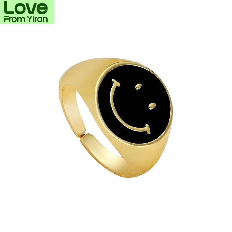 Многоцветная эмаль, круглые кольца с улыбкой для женщин, индивидуальность, регулируемое отверстие, улыбающееся лицо, кольца, модные ювелирные изделия, подарок