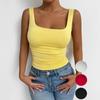 Women's Sleeveless Camisole Vest with Square Neckline, Casual Basic Style, Exposed Navel Top