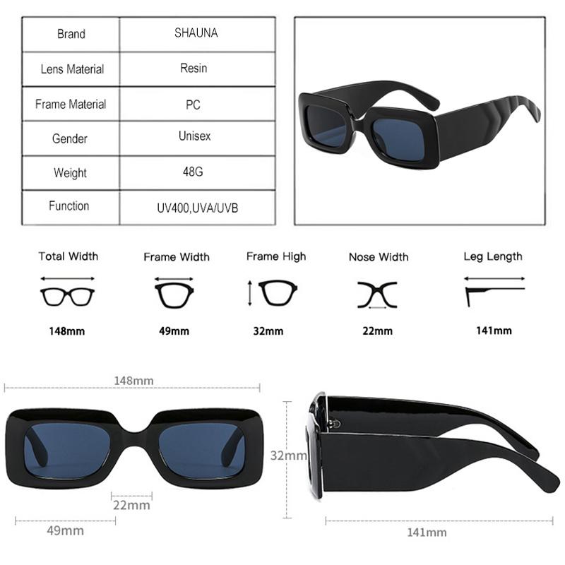 SHAUNA Fashion Square Sunglasses Women Clear Colorful Eyewear Shades UV400 Men Trending Retro Wide Legs Sun Glasses