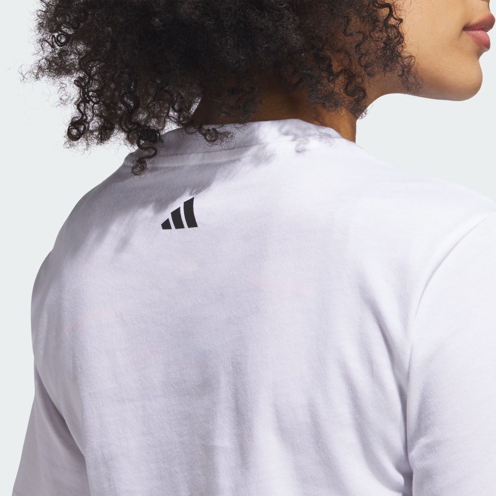 adidas Женская футболка с принтом букв, круглым вырезом и коротким рукавом, белая, JN2543