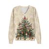 Women's Cute Sweatshirt Knitted Fashion Casual V-neck Long-sleeved Cozy Print Top