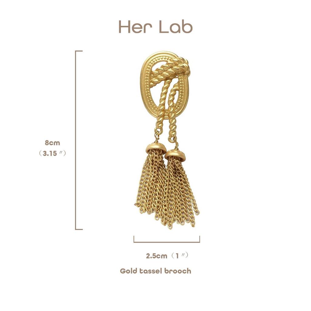 Her Lab | Матовая золотая брошь с кисточкой в ​​винтажном стиле, ремесленная булавка, изысканная нежная плетеная художественная брошь в стиле барокко, женские аксессуары, подарок на день рождения лучшему другу