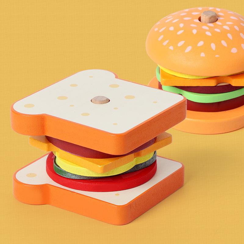 Деревянный игровой набор «Сэндвич и гамбургер» для детей 3-6 лет: Интерактивная обучающая игрушка