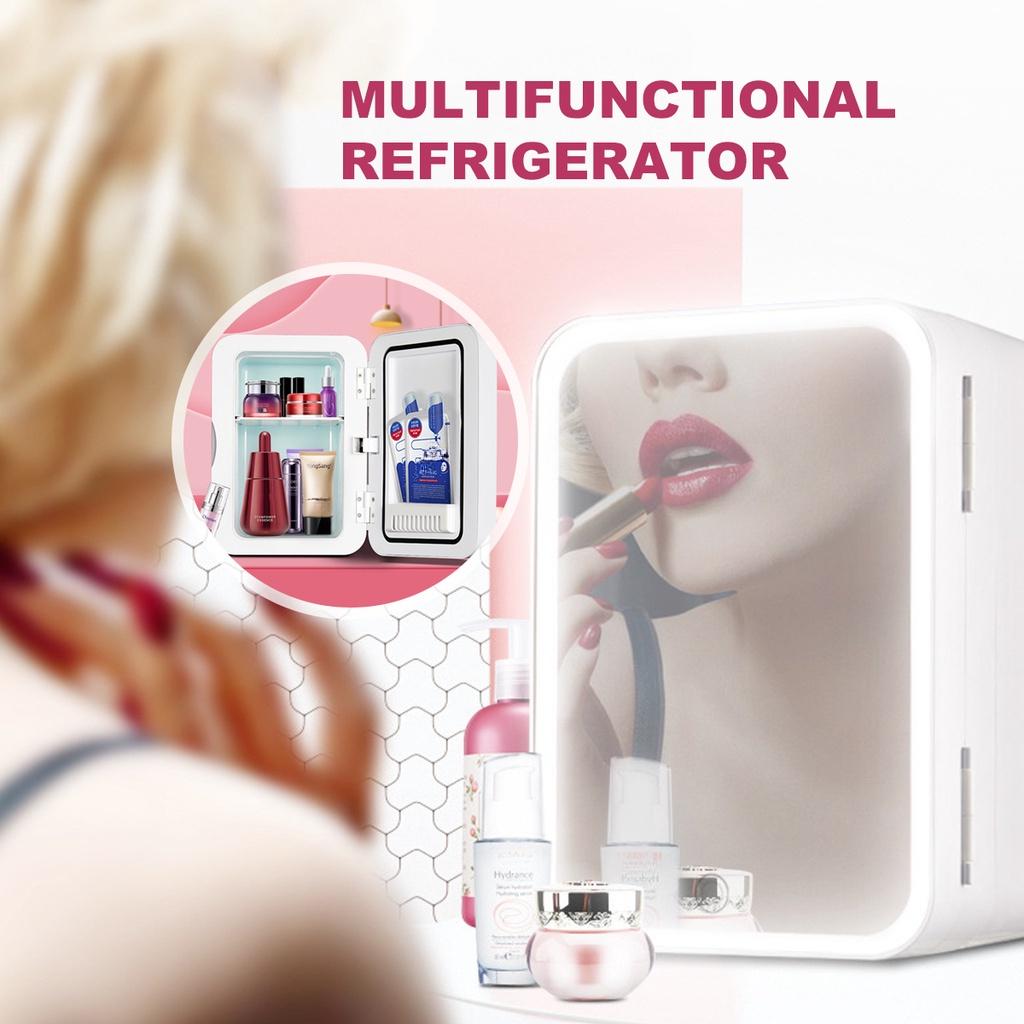 Мини-холодильник для макияжа со светодиодной подсветкой и зеркалом, портативный холодильник для хранения косметики, кулер и подогреватель, морозильник для автомобиля, двойной 48 Вт 8 л