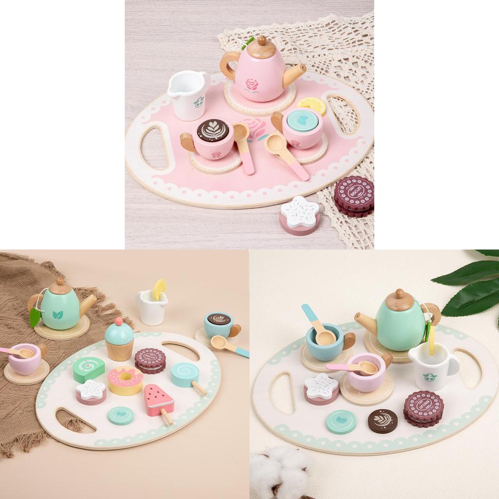 Wooden Childrens Tea Set With Pretend Play Accessories For Kids Educational Toy