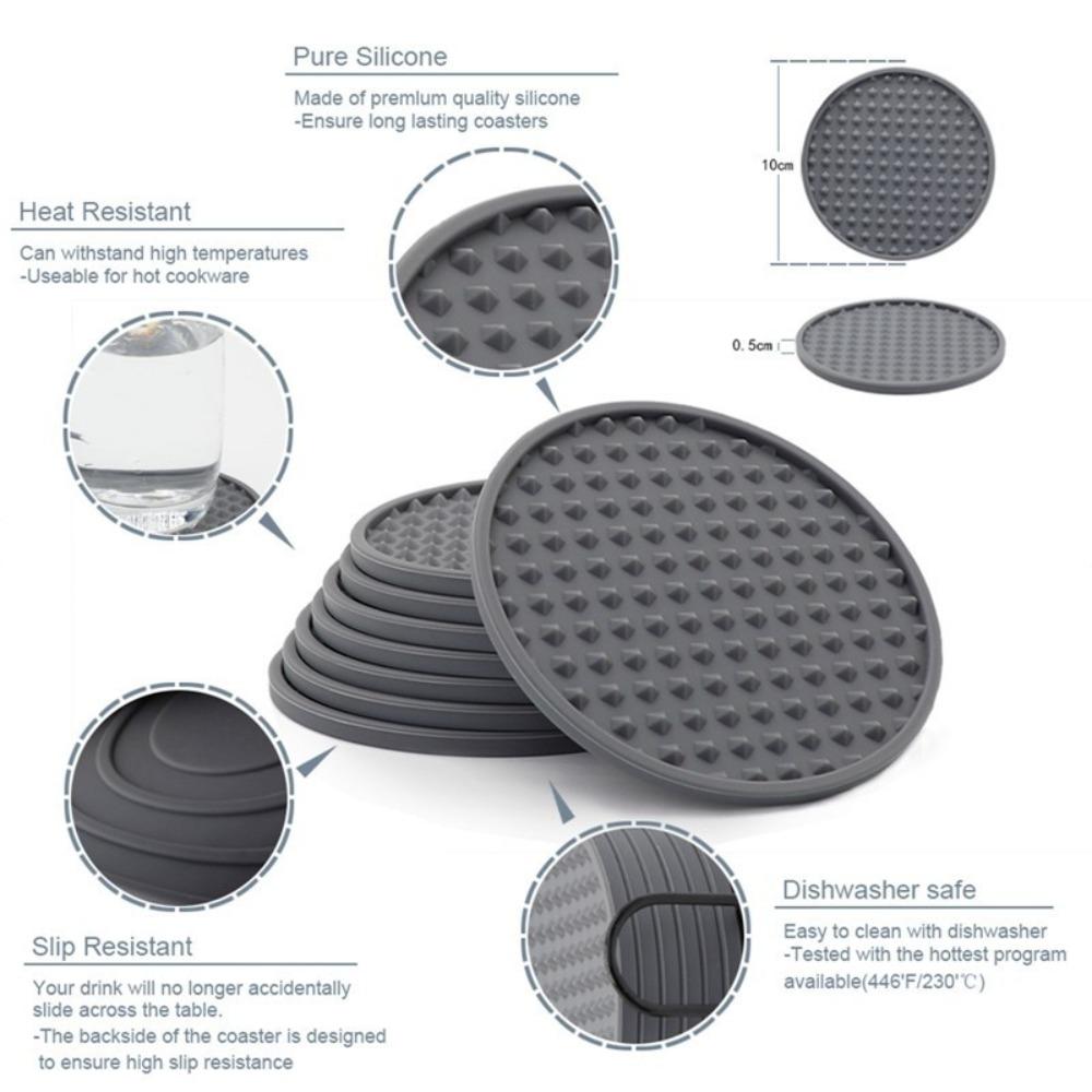 6PCS Heat Resistant Silicone Coasters with Holder Anti Scald Non-Slip Coasters for Drinks  Kitchen