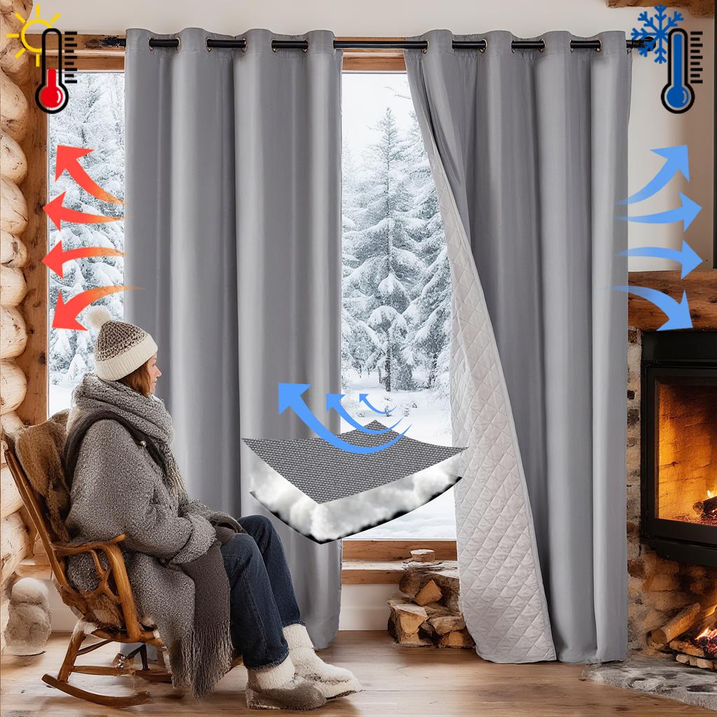 1 pack of winter thick quilted interlayer warm and insulated curtains, three-layer cold and windproof curtains