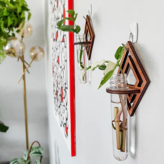 Настенный держатель для тилландсии, деревянная геометрическая подставка для тилландсии, деревенский настенный плантатор для декора дома, гостиной, спальни