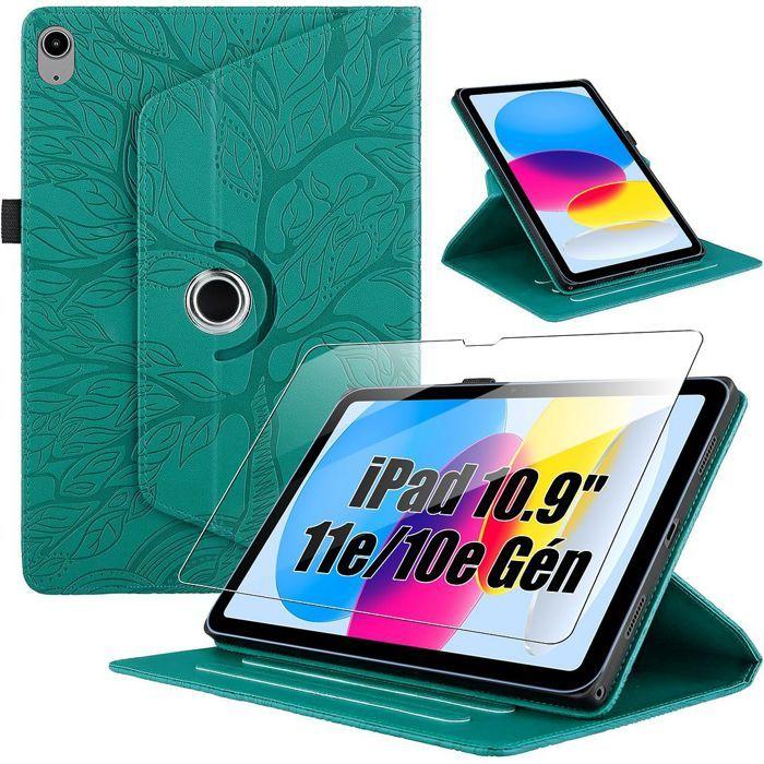 Coque + Verre Trempé pour iPad A16 (11") / iPad 10 2022 (10,9") Etui Antichoc Rotatif Cuir PU Vert