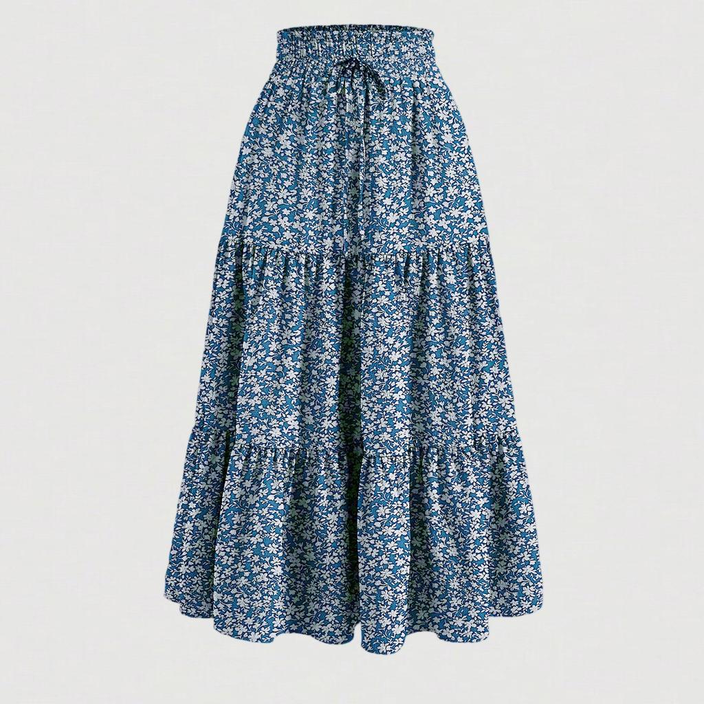 Women's Fashion Solid Color Floral Lace Elastic Waist Loose Long Skirt