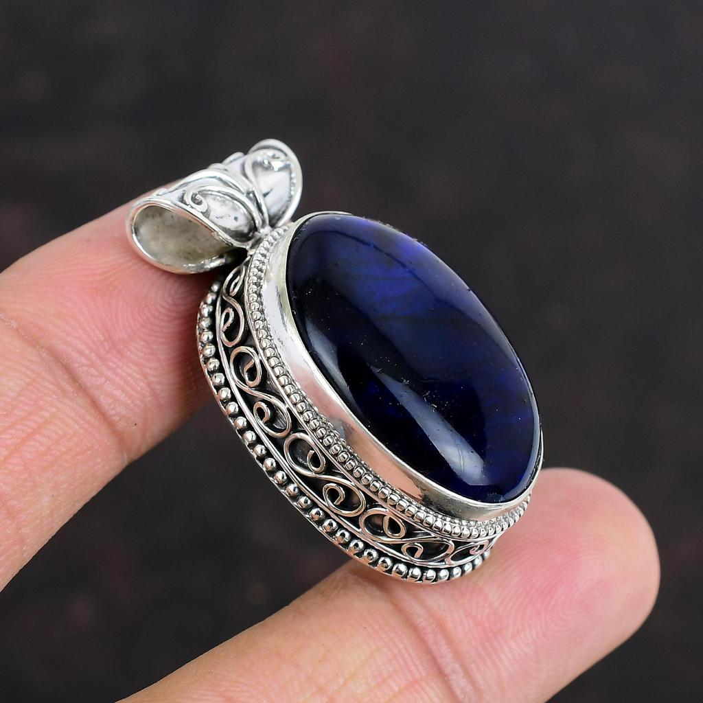 Подвеска из драгоценного камня лабрадорит синего огня, 925 пробы, серебряная подвеска ручной работы, элегантный винтажный кулон, лабрадорит, ювелирное изделие в подарок маме