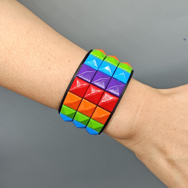 Европейско-американский панк-браслет из многоцветной кожи с заклепками – Мужской широкий браслет из ПУ