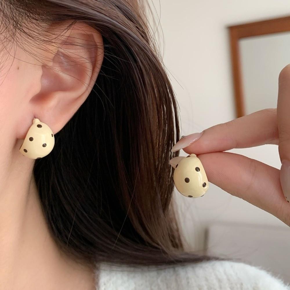 Polka Dot Semicircle Stud Earrings Coffee/Beige Color Fashion Earrings Women Earrings Women
