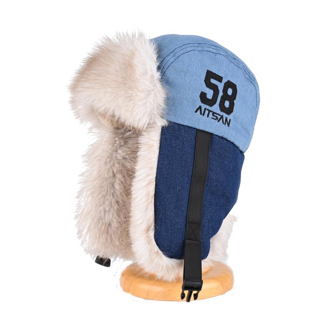 Корейская версия джинсовой шапки с сочетанием цветов для мужчин и женщин, зимняя теплая хлопковая шапка с защитой ушей, утолщенная плюшевая шапка-авиатор