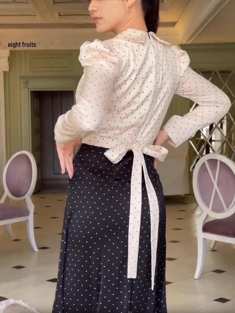 Осеннее платье 2024 года в горошек, пэчворк, с завязками