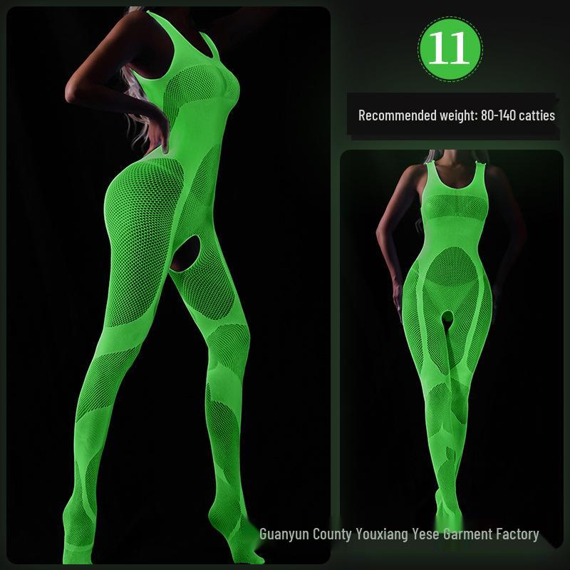 Светящийся в темноте бодистокки из сетки плюс сайз с люминесцентным бандо и носками