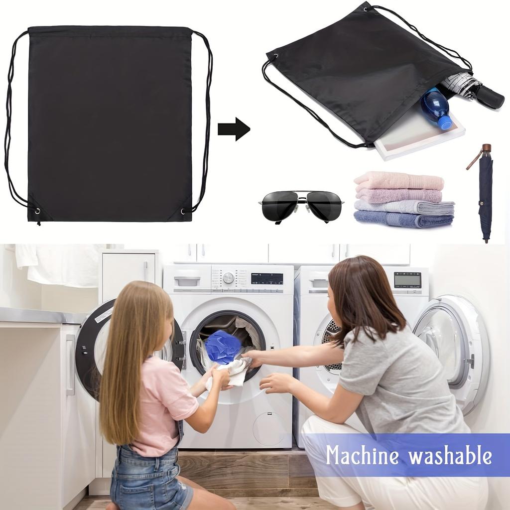 1pc Drawstring Backpack Black Gym Bulk Strapped Handbag Backpack Drawstring Backpack, Black