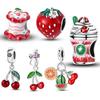 Медные шармы, подходящие для оригинального браслета, серия «Клубника и вишня», красные бусины-подвески для женских украшений, подарок