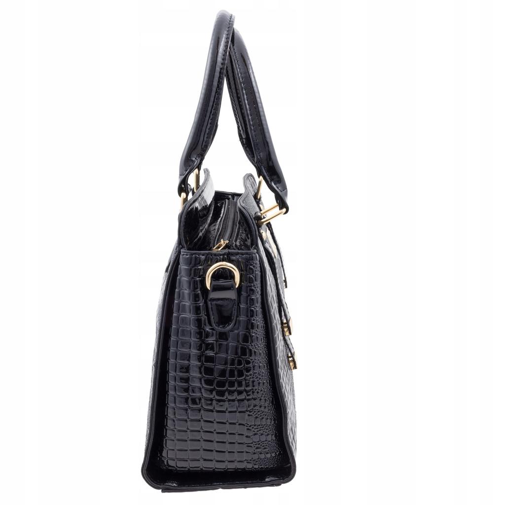 Elegant Handbag With A Crocodile Snake Pattern, Patent Leather